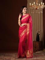 Organza Hot Pink Party Wear Zari Work Saree